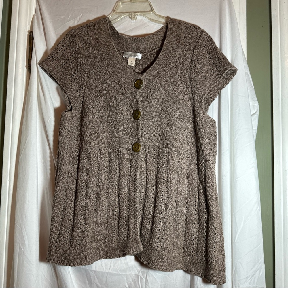 Christopher & Banks Sweater Women's Large Brown Open Front Cardigan 100% Cotton